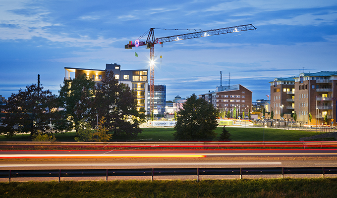 Bygg och trafik i Karlstad.