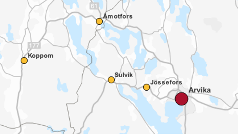 Illustrerad karta som visar hur små och stora kommuner ska markeras ut. 