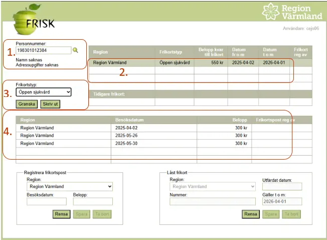 Skärmdump från FRISK