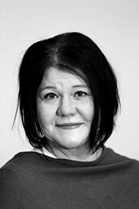 Svartvit ansiktsbild av Tarja Nevala Berlingson.
