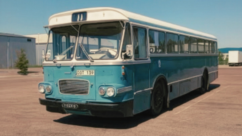 En blå veteranbuss