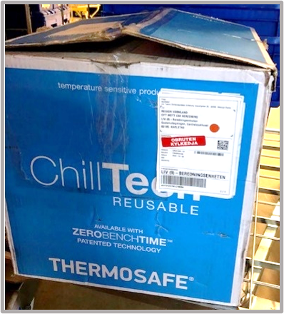 Fotografi av blå kyllåda med text Thermosafe på.