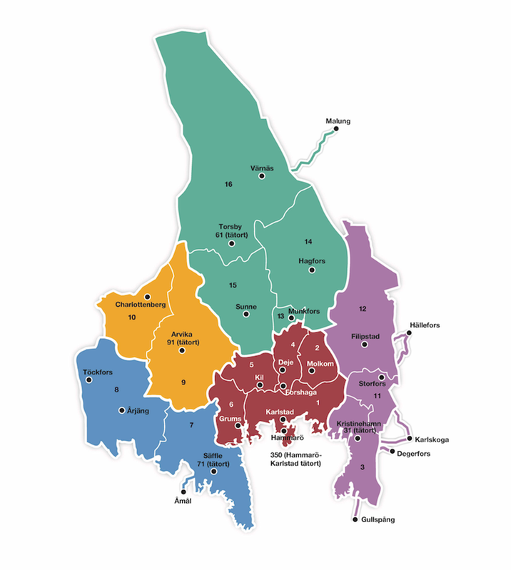 Bild på Värmland indelad i zoner utefter våra biljetter