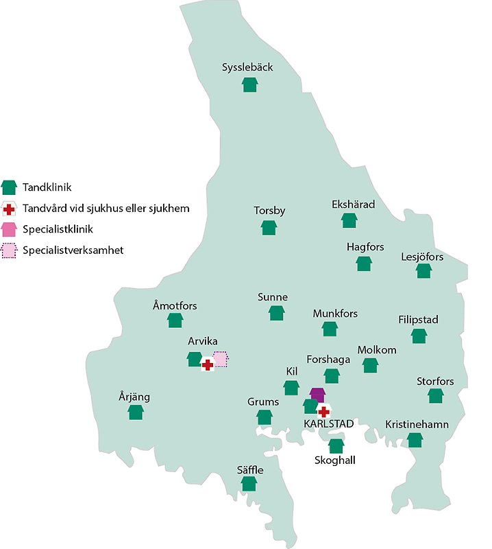 karta över Värmlands kliniker